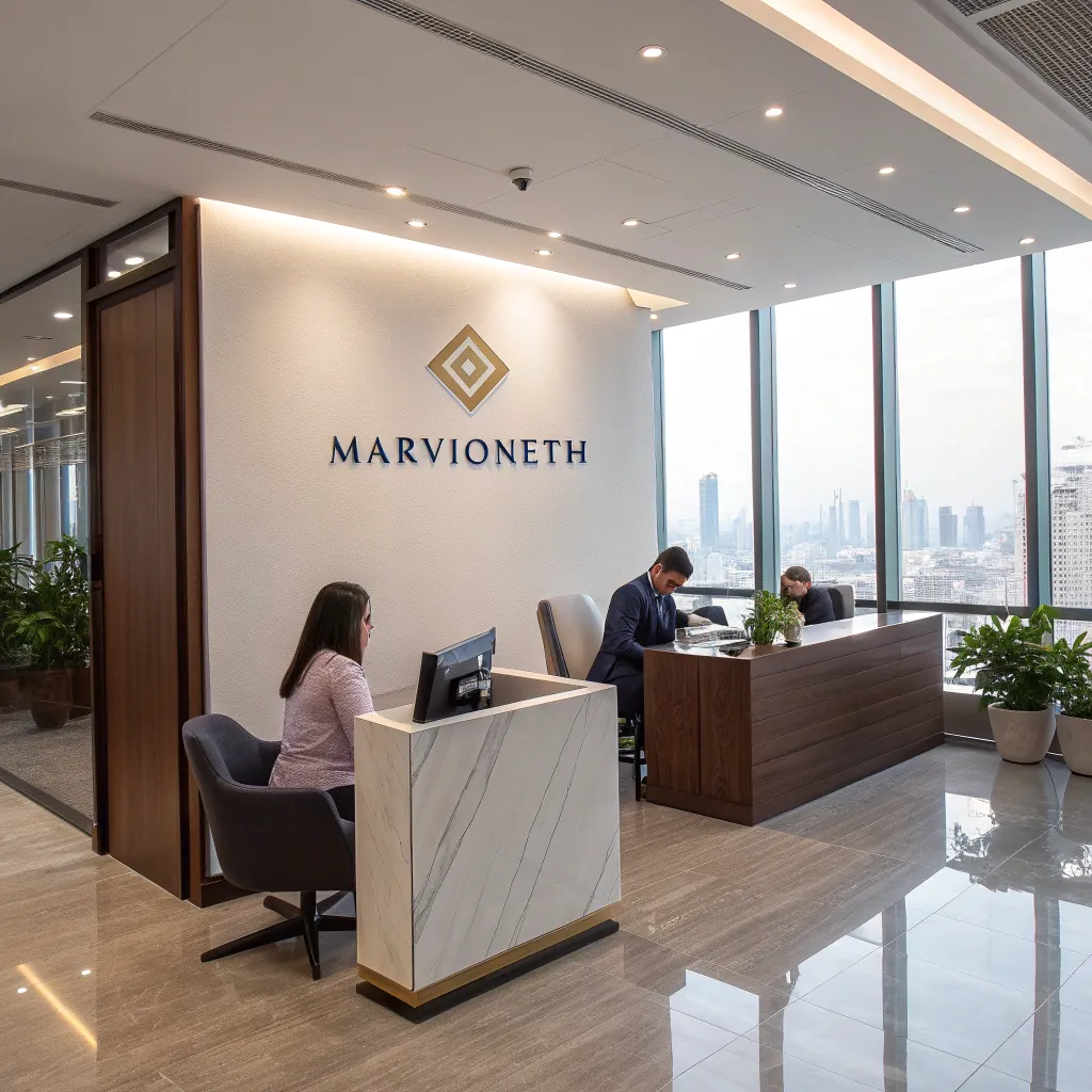 Professional office setting with MARVIONETH branding